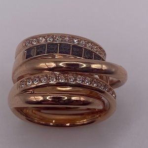 NWT Authentic Swarovski Gold Crystal Ring Sz 52 / 6 1/4US Black / Clear Crystals
